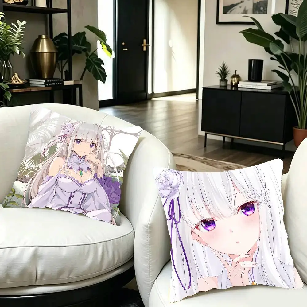 Emilia Anime Re Life In A Different World From Zero Pillow Case Fashion Square Pillowcase Bedroom Sofa Room Ins Decoration Leisu