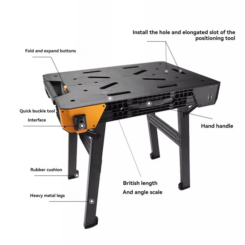 Snel opvouwbare grote dragende werkbank Gezaagd hout Constructie Bouwgereedschap Metalen tafelpoten Tafel kan draagbaar zijn