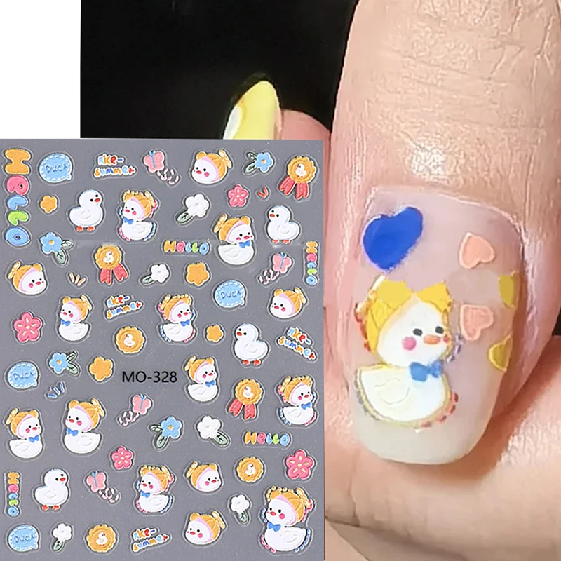 Cute Duck Design Cute 5D Soft Embossed Reliefs Self Adhesive Nail Art Stickers Cartoon 3D Manicure Decals