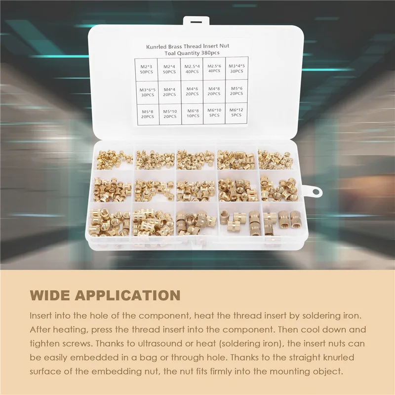 

Изысканные-380 шт. резьбовые вставки M2 M2,5 M3 M5 M6 метрическая внутренняя резьба латунные резьбовые вставные гайки с накаткой Ассортиментный комплект