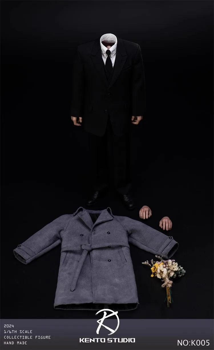 Kento Studio K005 1/6 Male Soldier Grey Coat Black Suit Body Set