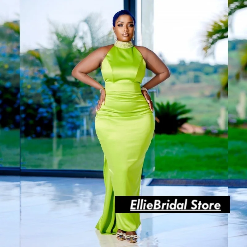 Vestidos de Noche de cuello alto de color verde lima, vestido africano largo sin mangas de sirena para fiesta de boda, vestidos de graduación, ocasión Formal personalizada