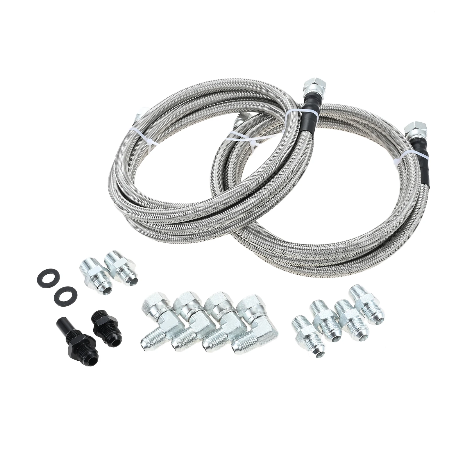 

1 set 6AN 70" Transmission Oil Cooler Hose Line Kit and Separator Clamp for GM Chevy 1996-2021 4L80E, for Ford C4-C6-AOD