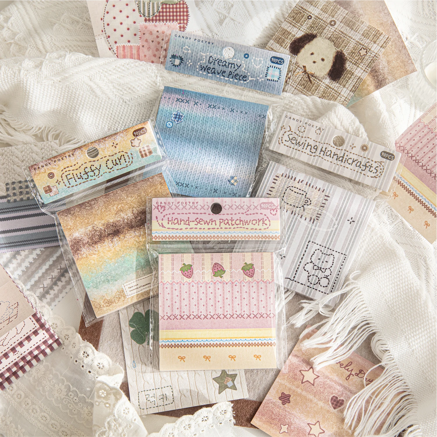 90sheets Fabric Handmade Studio Series Kawaii Mini Embroidery Message Note DIY Handmade Scrapbook Aesthetic Craft Paper