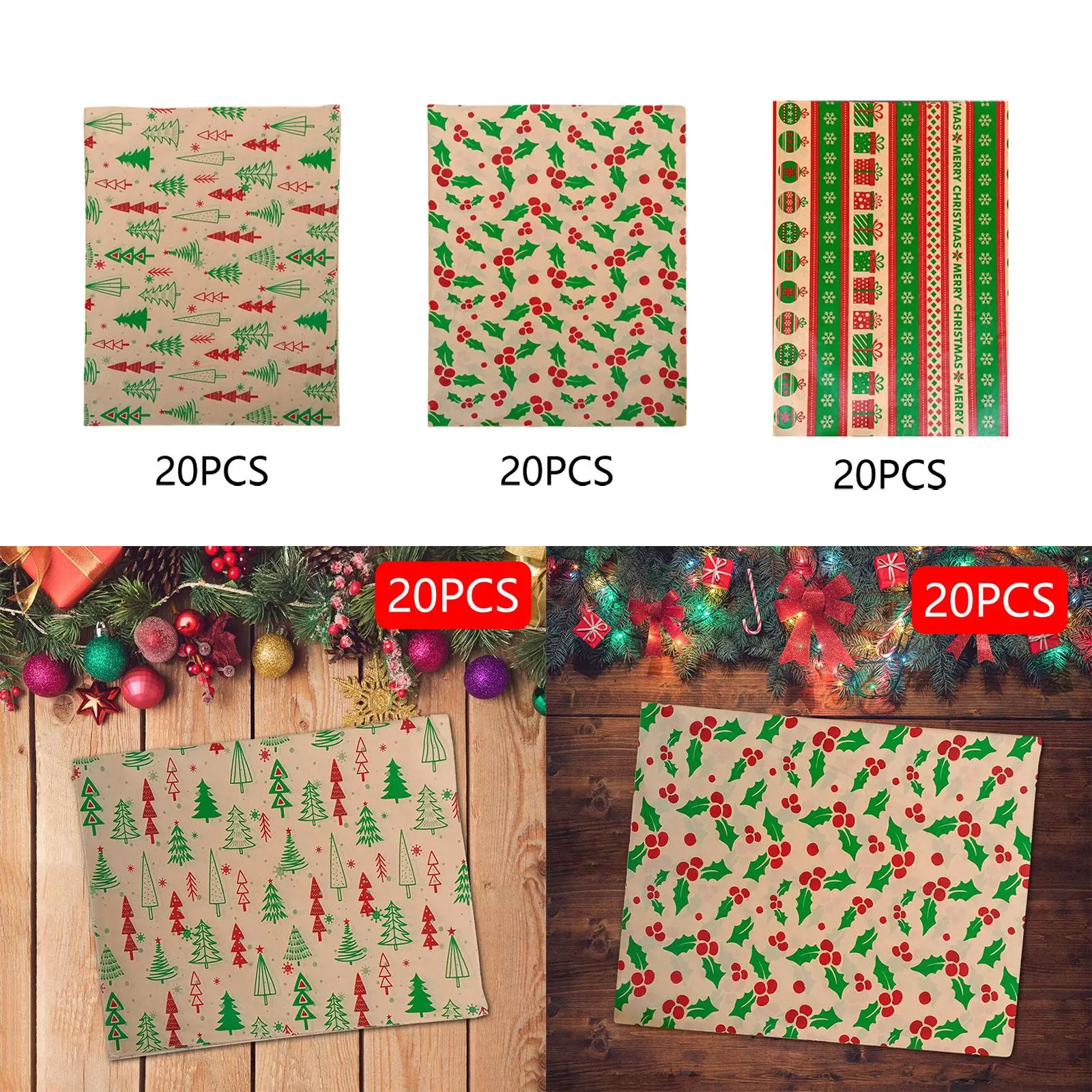 20x papel de embalagem de buquê de papel de embrulho de Natal para artesanato festivo DIY