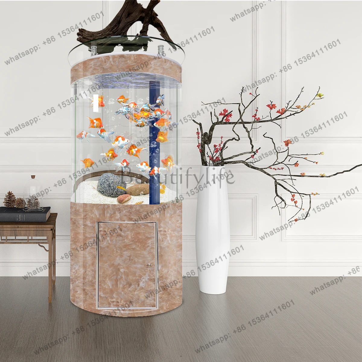 

Semi-round Fish Tank Living Room Floor-to-ceiling Landscaping Ultra-white Bottom Filter Bottom Cabinet Goldfish Tank