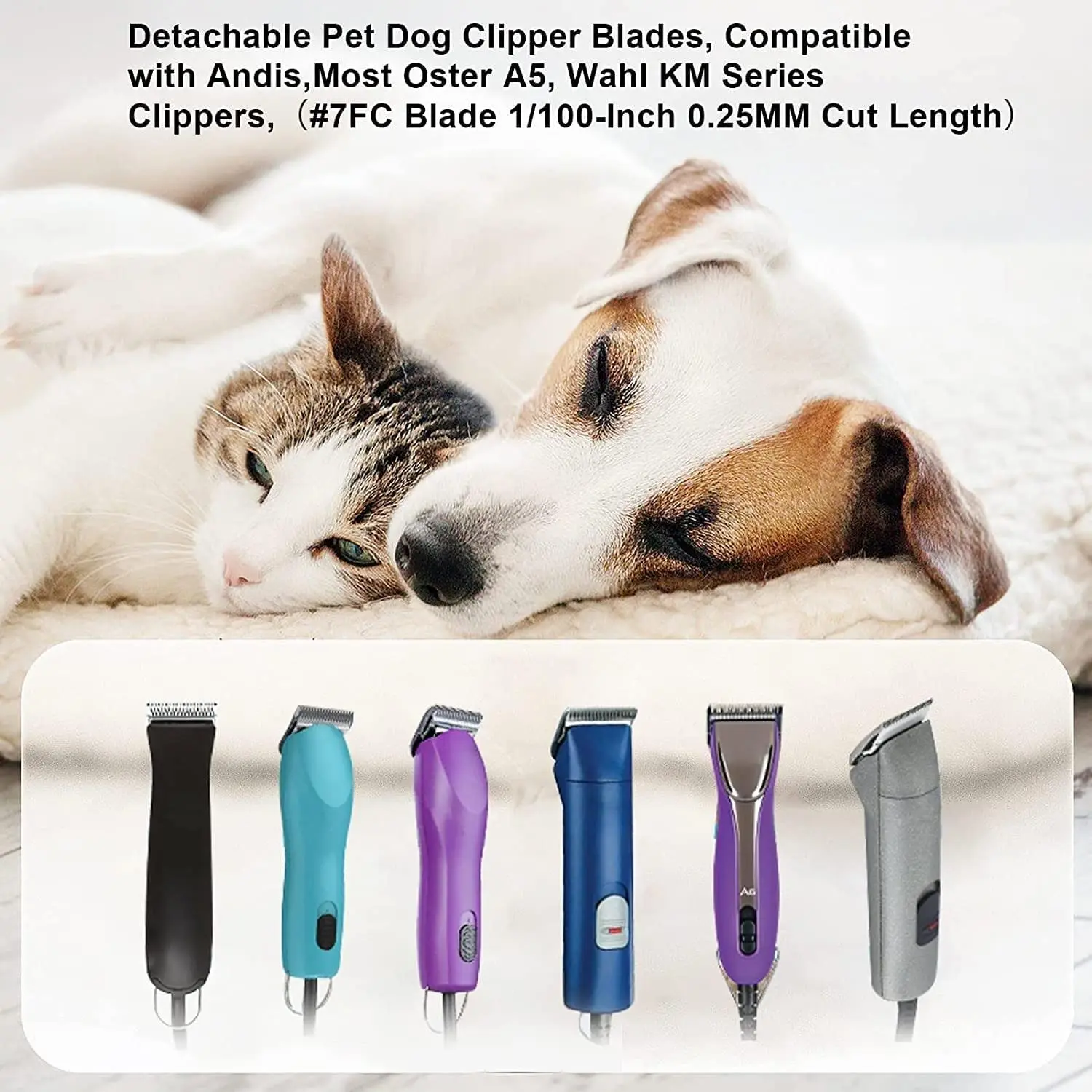 7FC Detachable Pet Dog Clipper Blade Set Compatible With For Most Andis, Oster A5 , Wahl KMClippers，Ceramic &Carbon Steel Blade