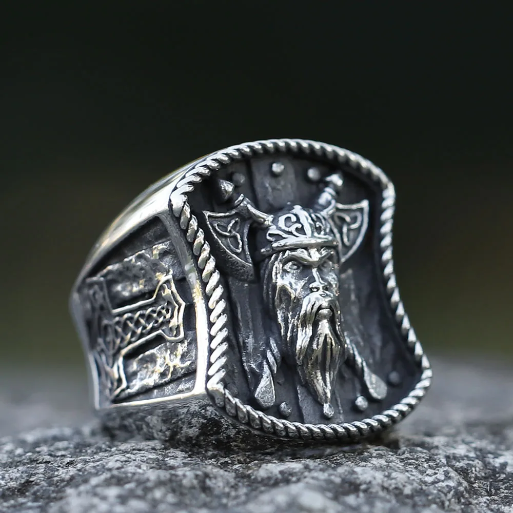 NEW Men\'s 316L stainless steel ring Creative Design Viking Warrior Double Axe Odin Eagle ring Jewelry for Gifts free shipping