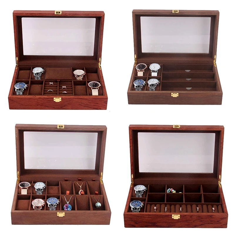 

Grids Retro Wooden Watch Display Case Durable Packaging Holder Jewelry Collection Storage Watch Organizer Box Casket