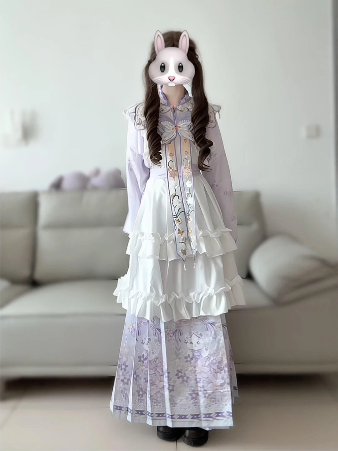 Purple Embroidered Cloud Shoulder Hanfu Women's Lolita Skirt Daily Wear Traditional Chinese Costume Set for Autumn Season