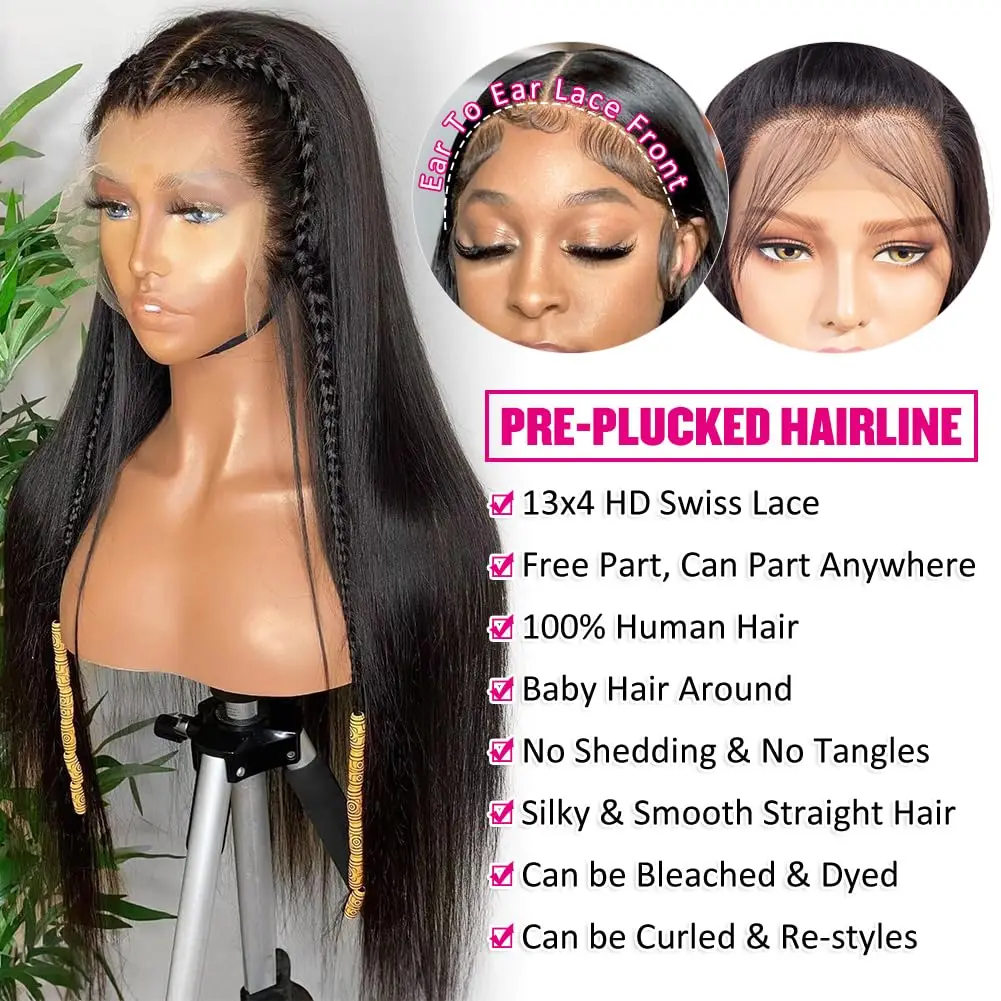 42 Inch 200% Density 13x4 Straight Lace Front Wigs Human Hair 13x4 HD Lace Frontal Wigs For Women Human Hair Wig Pre Plucked