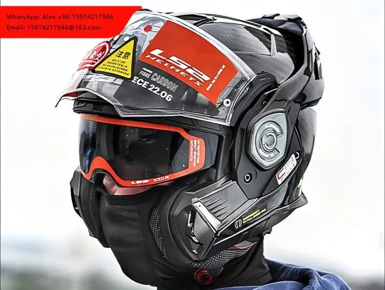 New LS2 FF901 Carbon Fiber Flip-Up Motorbike Helmet With Dual Lens All-Season ECE Approved & 3C Certified