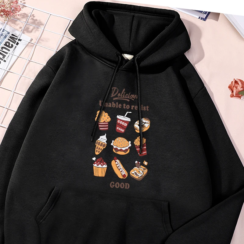 Delicious Unable To Resist Print Hooded Male Fashion Soft Fleece Hoodie Autumn Oversize Sweatshirts Casual Versatile Streetwear