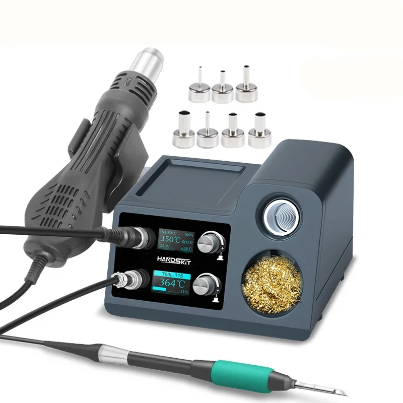 T12 8210 8115 8245 Two in One Hot Air Gun Soldering Station LED Dual Screen Digital Display Rework Repair Tool With 7 Nozzles