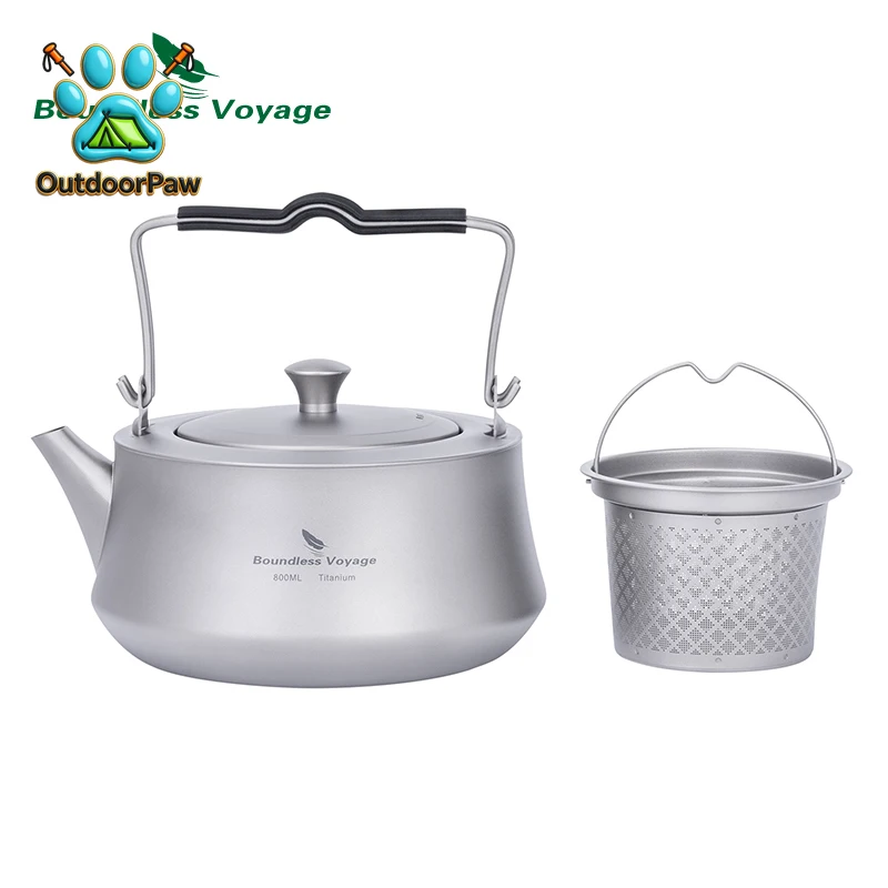 800ml Titanium Kettle with Infuser Ultralight Stovetop Teapot  with Filter for Loose Tea Outdoor Water Boiler