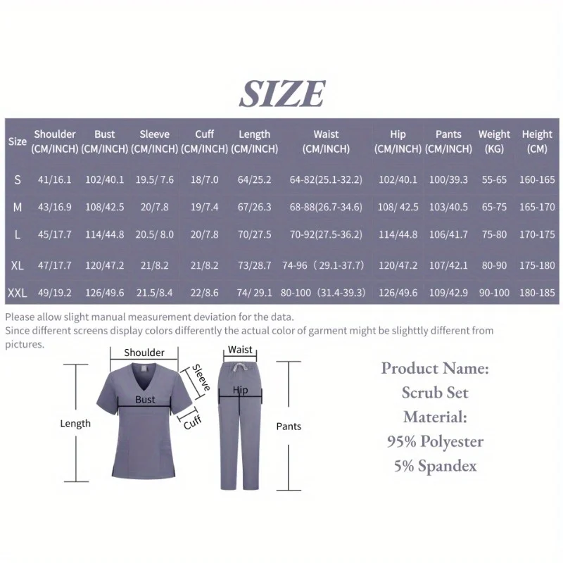 Abbigliamento alla moda: nuovo prodotto Uniforme da lavoro per medico e infermiere Lavaggio a mano Pantaloni dritti Abito in tinta unita Onde