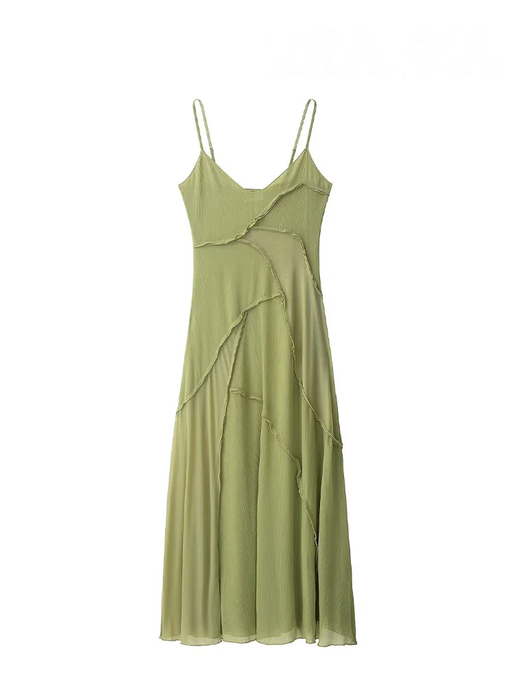 HH – robe longue élégante pour femmes, nouvelle mode, couleur unie, col en v, sans manches, dos nu, épissé, décoration, été