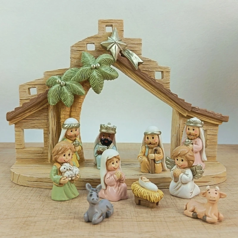 Christmas Nativity Figurine,Stable Nativity Scene Holy Family Collectable Decors C7AC