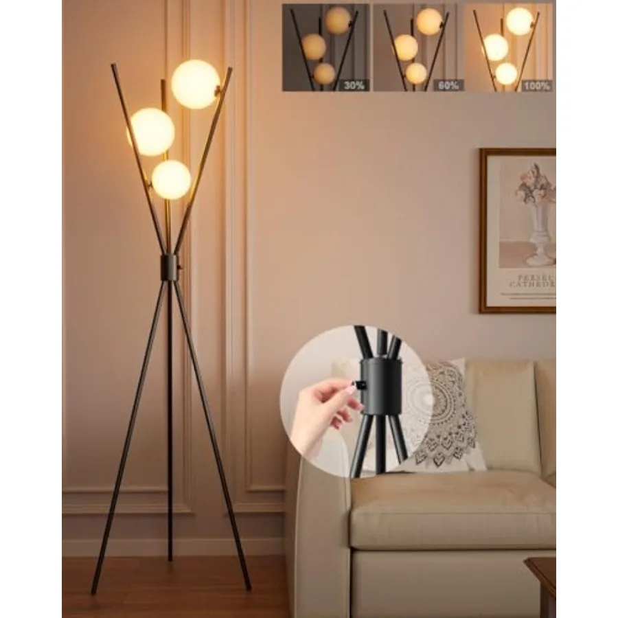 

Dimmable Tripod Floor Lamp, Mid Century Standing Lamps with 3Pcs 3000K Bulbs Included, Modern Tall Lamp for Living Room Bedroom