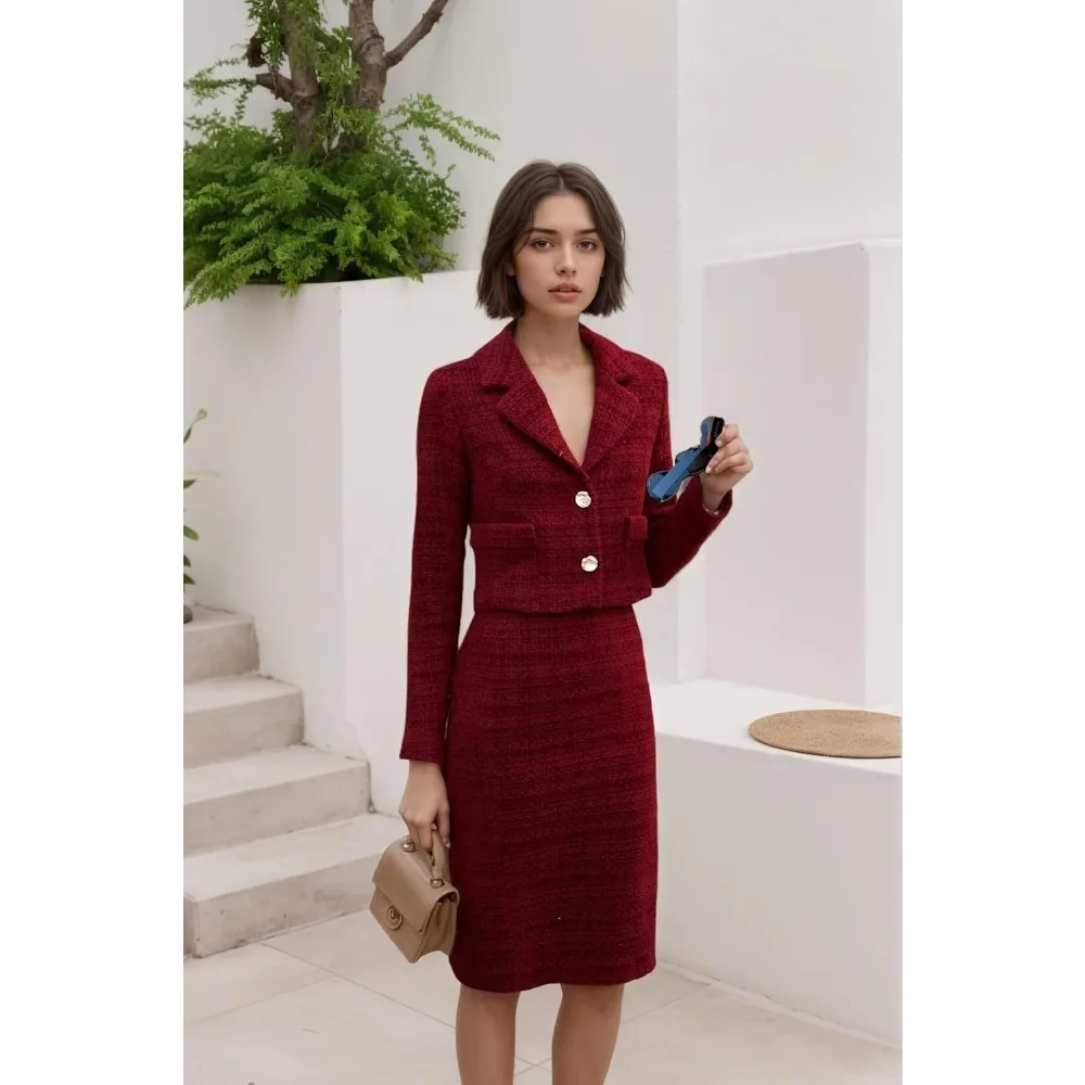 Tweed Skirt Suit Set for Women 2 Piece Long Sleeve Blazer Womenzara woman 2025 new collection ropa mujer traf