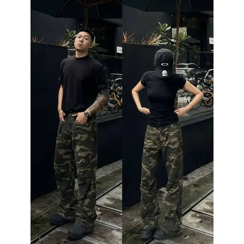 

Камуфляжные повседневные брюки в американском стиле, мужские летние тонкие модные брюки высокого класса с застежкой-молнией, рабочая одежда с прямыми штанинами