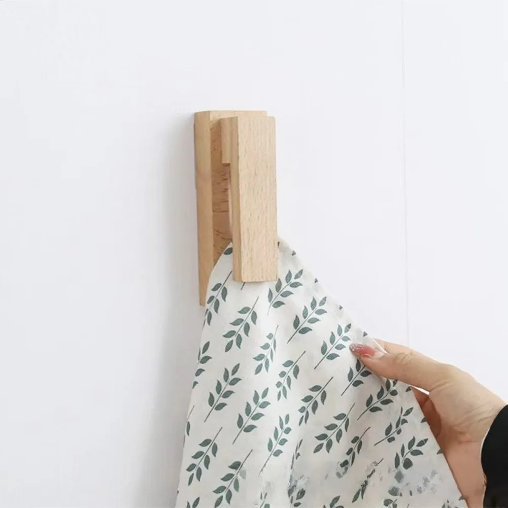 Wooden Towel Hooks Set of 2 Wall Mounted for Holding Towels Washcloths and Small Accessories in Home Bath and Kitchen Areas