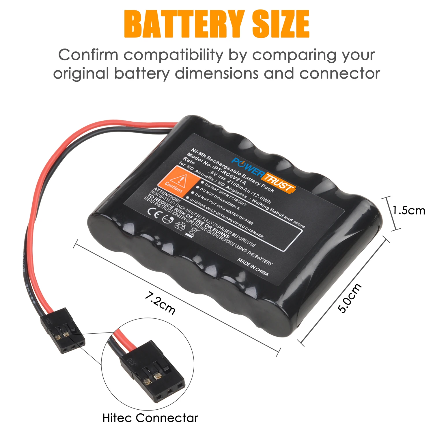 6V Battery with Hitec Connector for RC Aircrafts, Remote Control Car, Walking Robot Rechargeable Battery