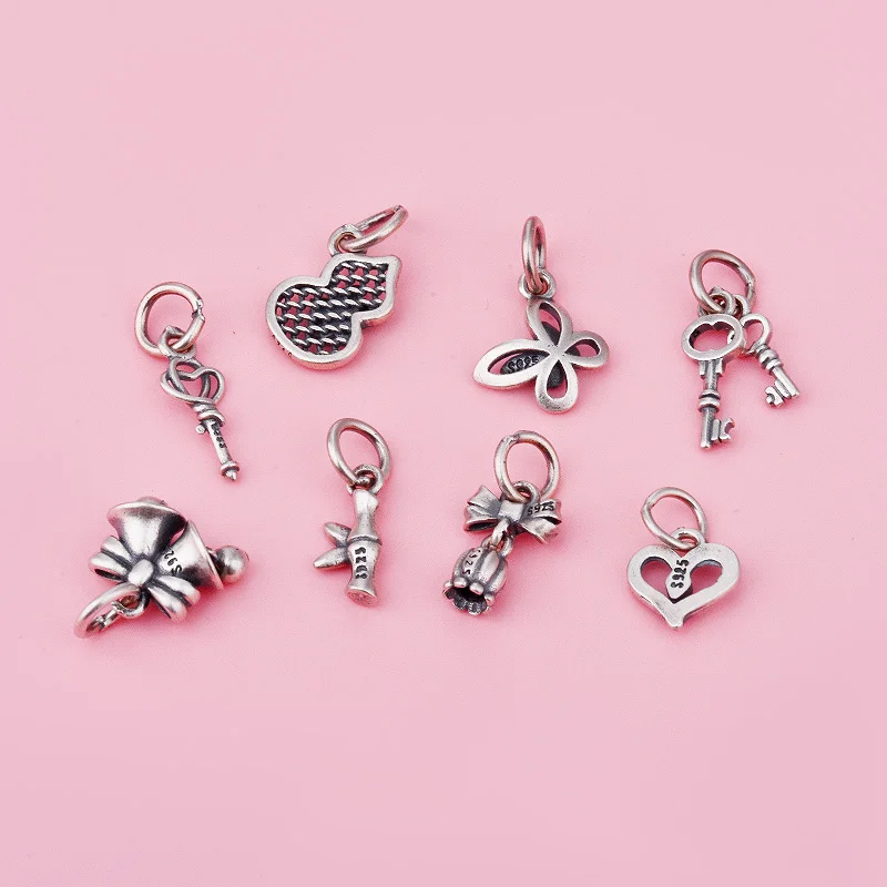 S925 Sterling Silver DIY Accessory Vintage Key Butterfly Christmas Bell Tag Pendant Hand-beaded material accessories