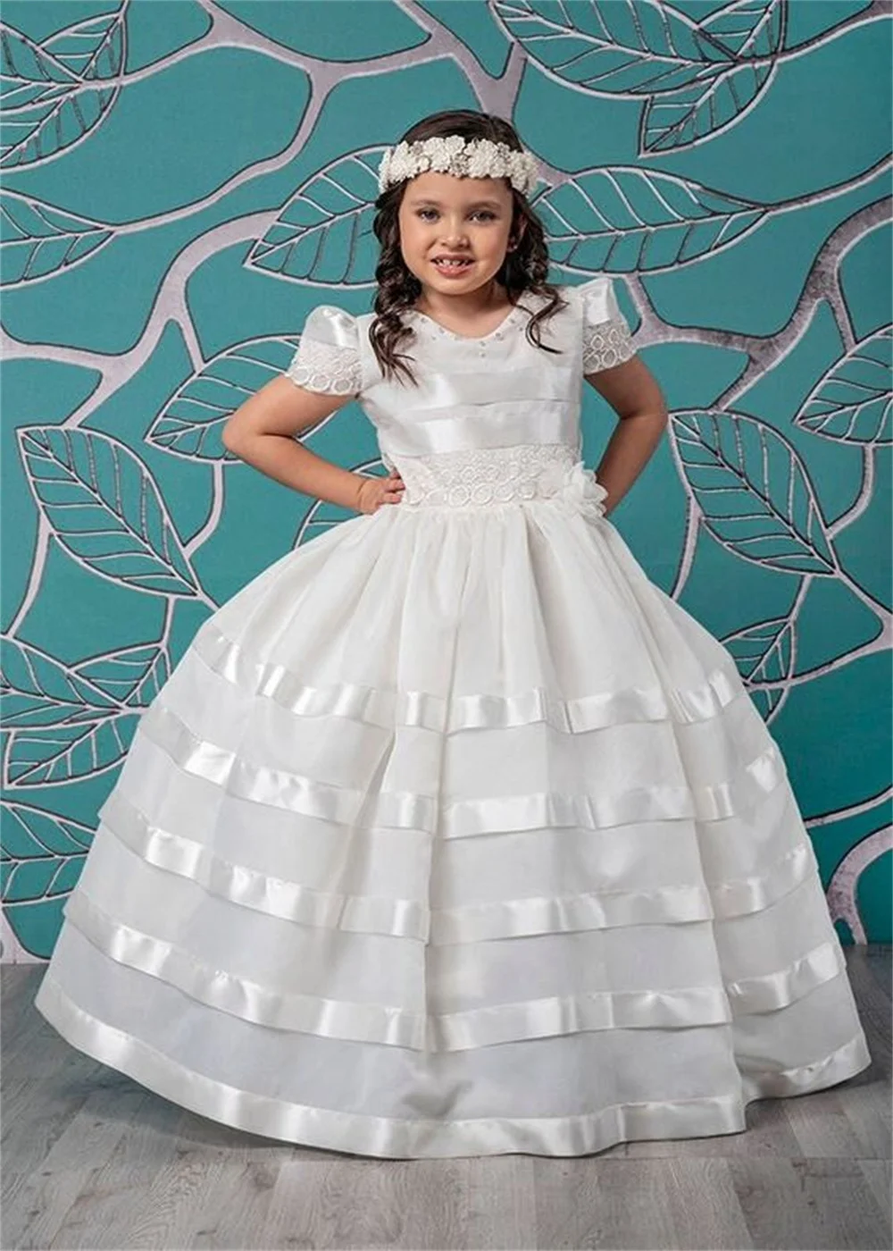 Elegante abito da sera da sera con palla da principessa per la festa di nozze abiti da principessa di compleanno per bambini in Tulle a strati prima comunione