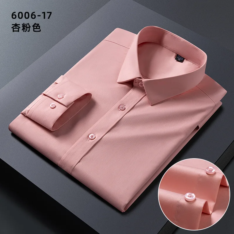 Men's fashion shirt long sleeve bamboo fiber spring/summer non-ironing formal business casual solid color new slim high quality