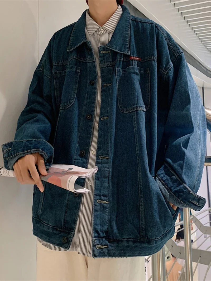 

Blue Denim Jaet Men's Spring Autumn Loose Fit Retro Workwear Jaet Large Size Casual Faion Brand Youth ular Sle