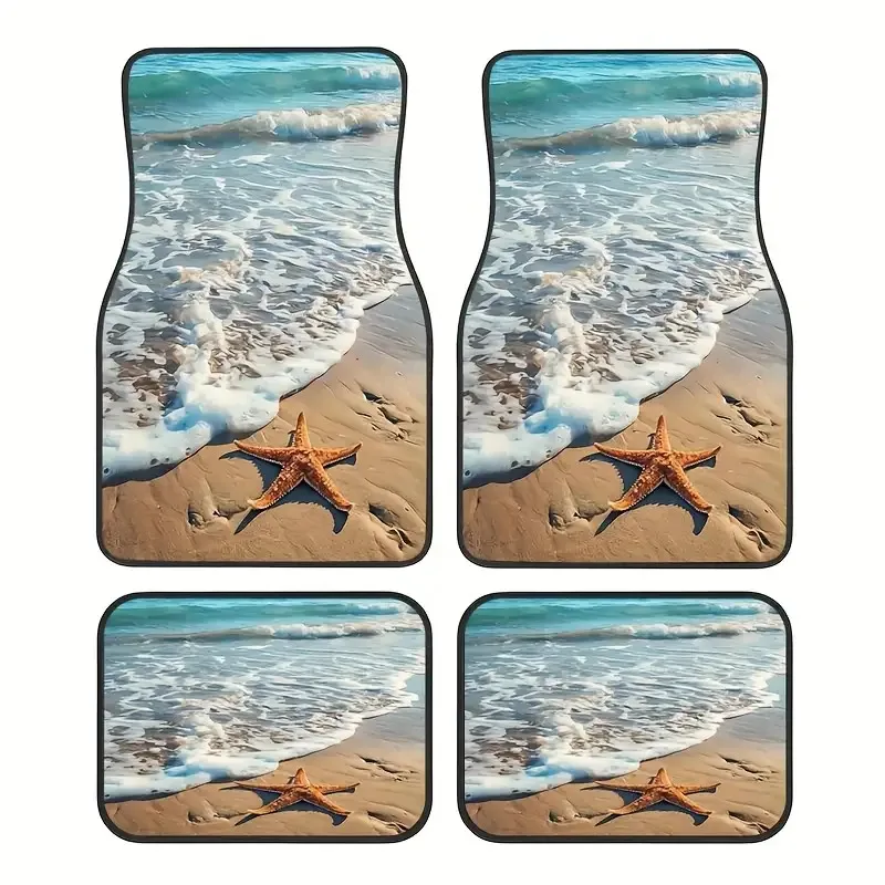 4pcs Beach Starfish Car Mats | Universal Fit For Front & Rear, Polyester Fiber, Vehicle Additions