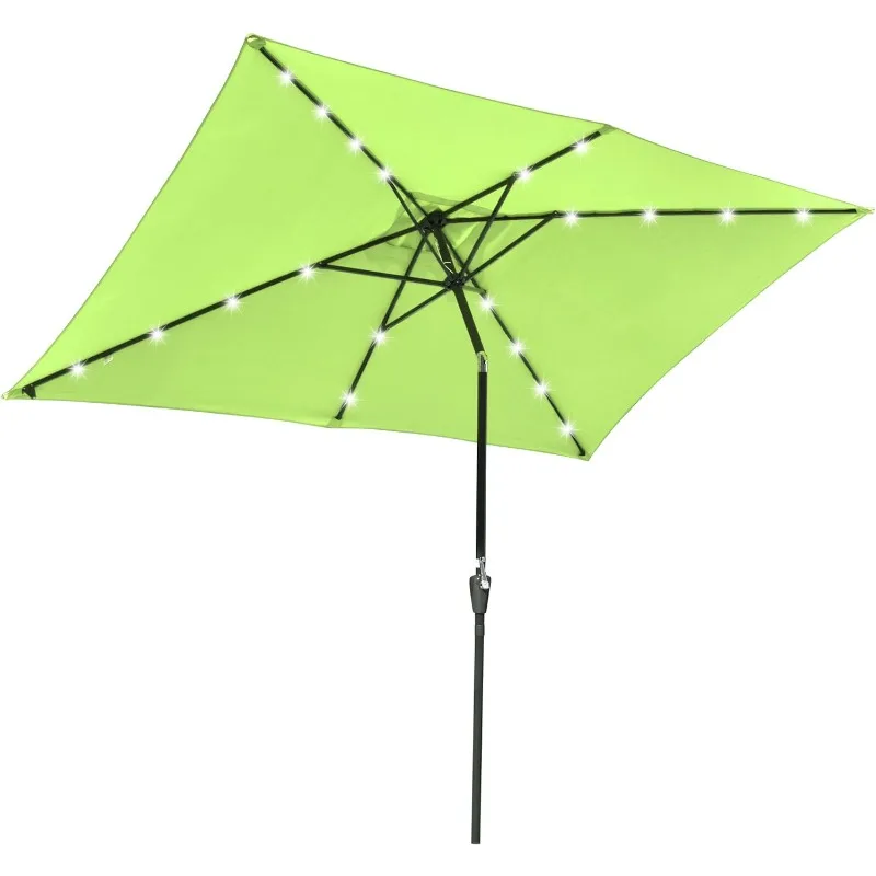 

10x6.5ft Outdoor Rectangle Solar Powered LED Lighted Patio Umbrella with Crank Tilt for Table Market Beach Pool