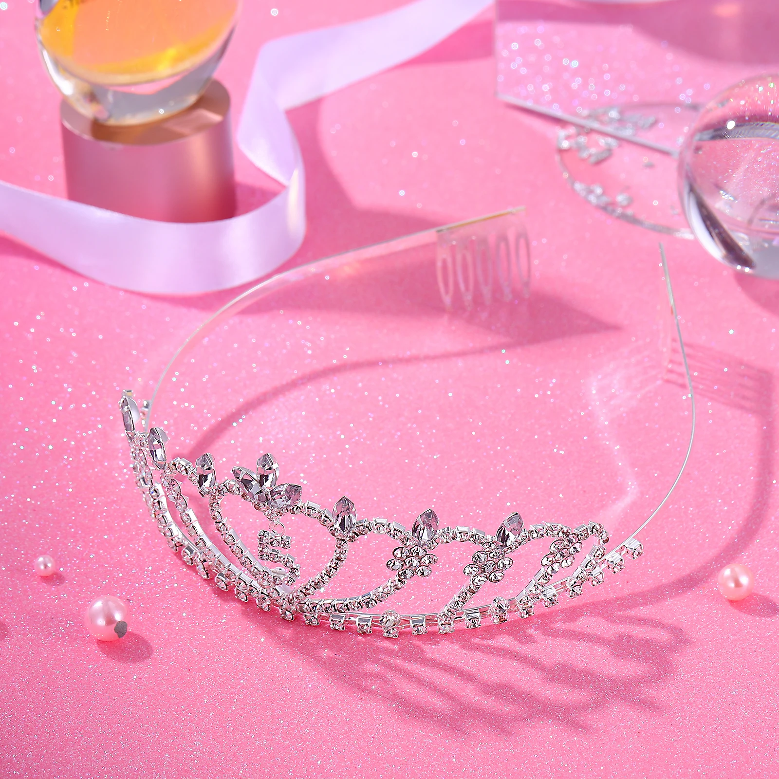 

Rhinestone Accessories Durable Tiara Kid'S Birthday Headdress Kids Headdress Party Silver Plated Metal