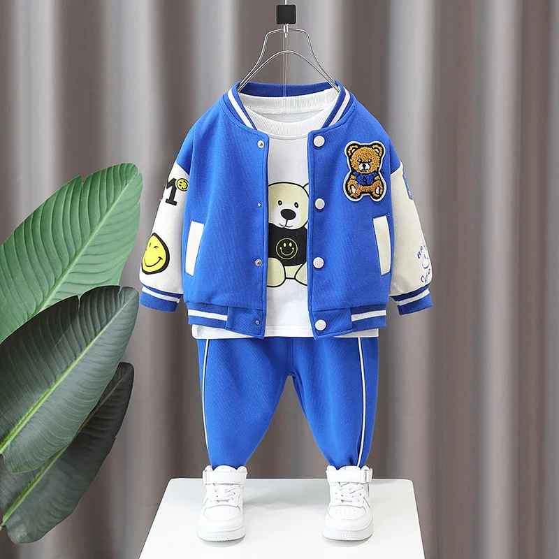 

Infant 1-5 Years Boy Sets Clothes Spring Fall Cartoon Cardigan Coats+Long Sleeve T-shirts+Pants 3pcs Kids Suits Boys Sport Set