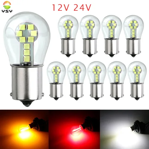 10 Uds 1156 BA15S P21W 1157 BAY15D P21/5W bombilla LED freno de coche lámpara de parada trasera 3030 Chips 18SMD luz de señal de coches 12V 24V