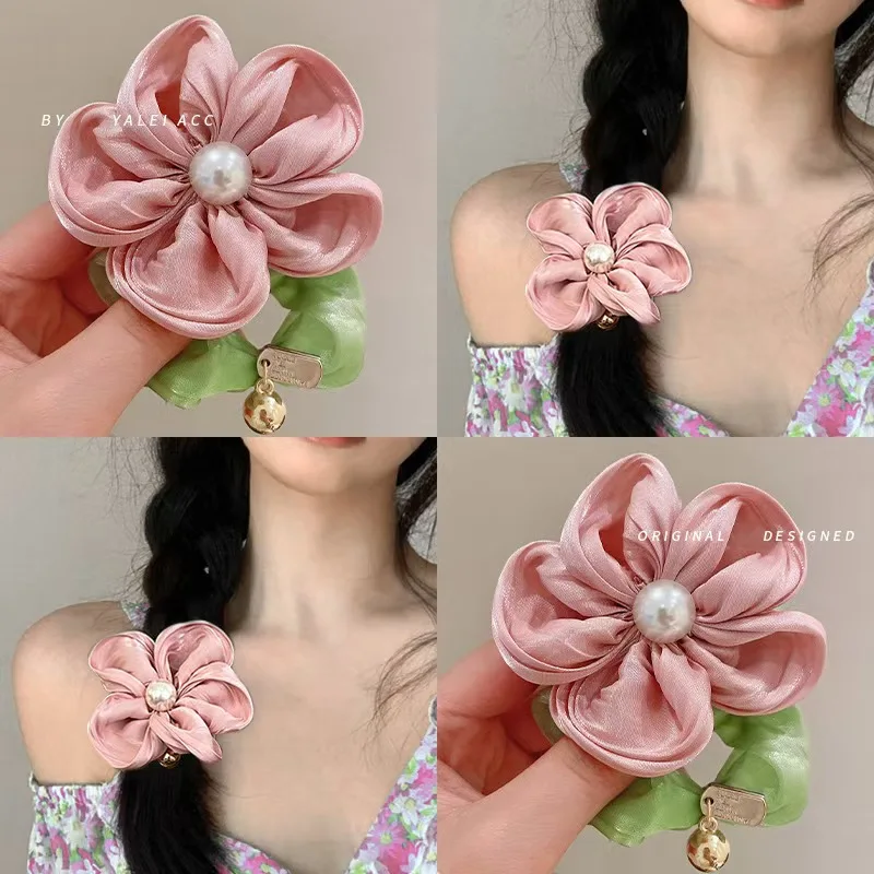 Pure and desire pearl flower large intestine hair tie, high-end versatile forest style, durable for tying hair, high elasticity