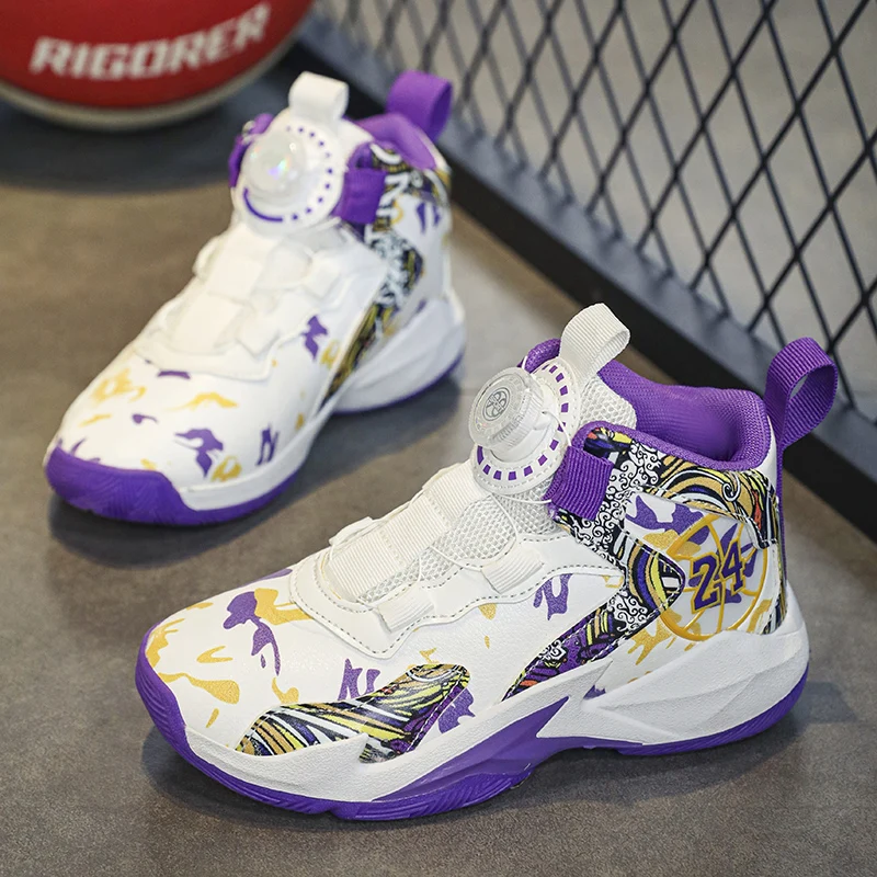 

Swivel Buckle Design Children's Basketball Shooes Fashion Boys Sneakers Thick Sole Non-slip Outdoor Kids Casual Sports Shoes