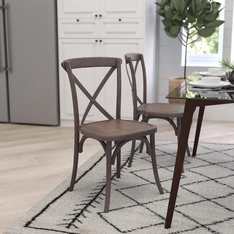 

Merrick Lane Bardstown X-Back Bistro Style Wooden High Back Dining Chair in Gray Wash Dark Driftwood