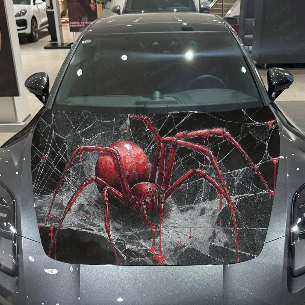 블러드 스파이더 코일링 카 비닐 랩, PVC 소재 방수 자동차 후드 스티커, 자가 접착 스크래치 방지 스티커 (엔진용)