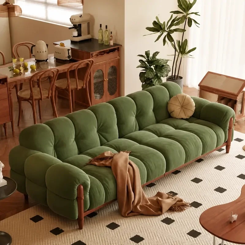 Retro Piano Key Fabric Sofa Dark Green 3 Seater Couch for Living Room Cream Style Modern Home Furniture
