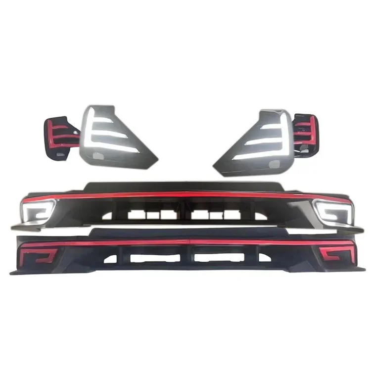 

2022 body kit car accessories sport bumper spoiler bar auto front lip guard with led lamp For Hilux Revo 2021