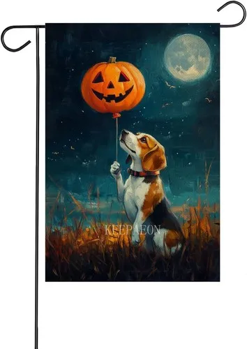 Halloween Beagle Garden Flag Balloon Pumpkin Garden Flag Funny, 12x18 Inch XXQ