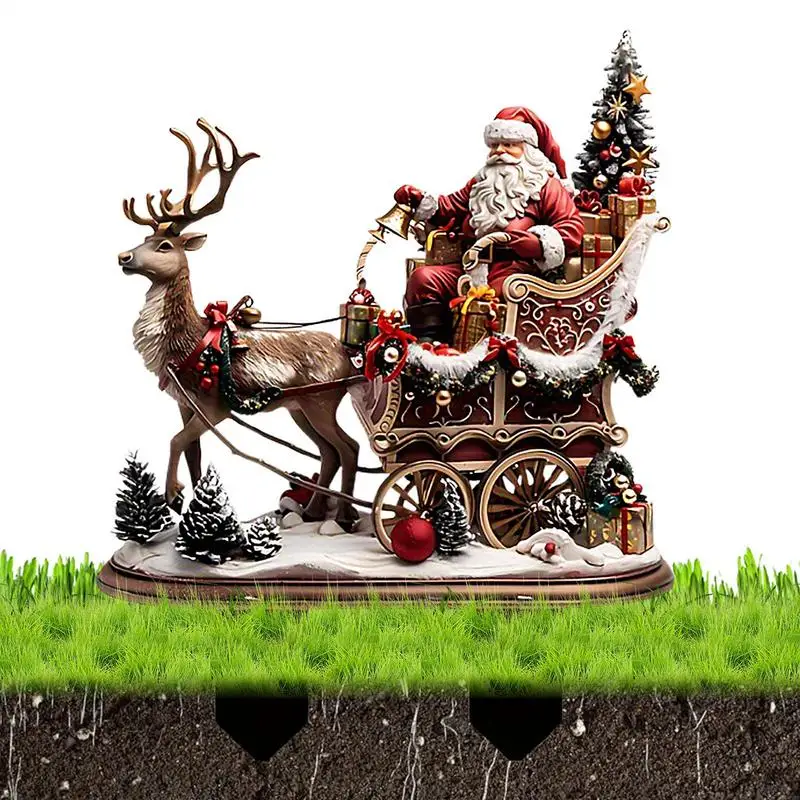 Christmas Garden Stakes Cute Reindeer Santa Figurines Lifelike Landscaping Yard Ornaments Outdoor Holiday Decoration Accessories