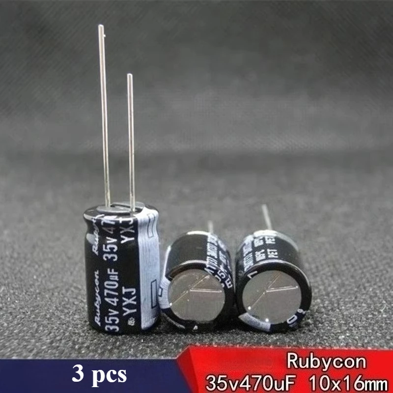 (3pcs)  35v470uF Aluminum Electrolytic Capacitor Rubycon YXJ High frequency low resistance 10*16mm 470uf35v Through Hole fixed