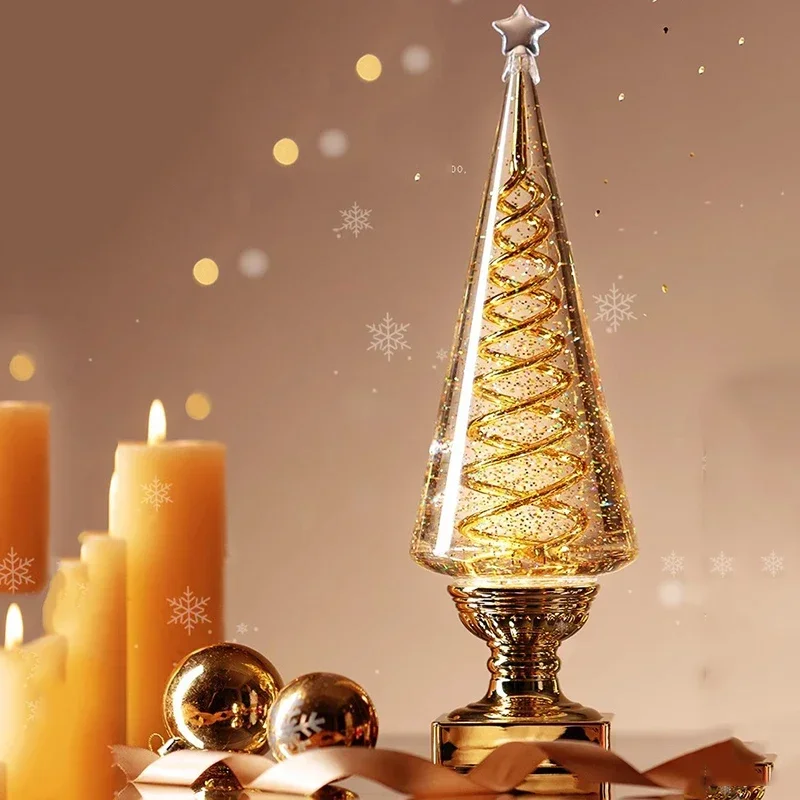 & Rotating Christmas Tree Gifts Home Water Light Ornaments Music Box Desktop Living Room Home Decoration