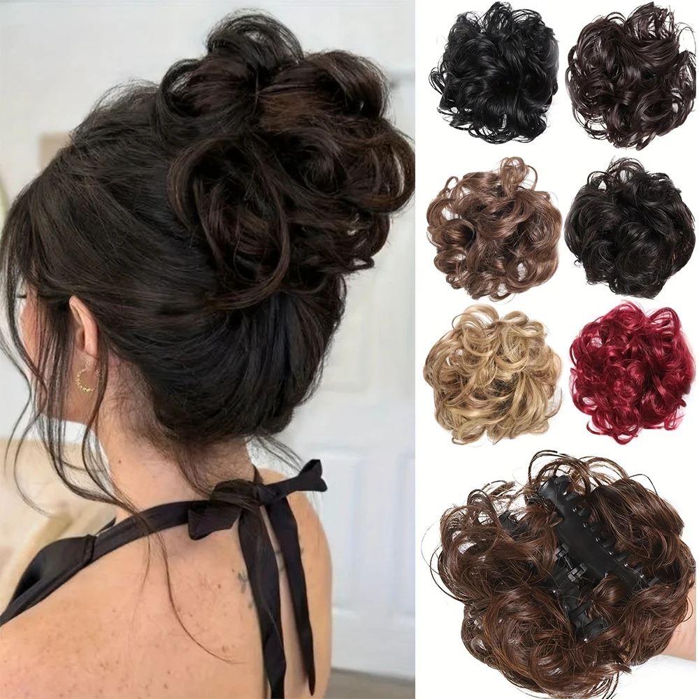 Elegant Messy Bun Claw Clip for Women -Wavy Curly Hairpiece，Synthetic Accessory for All Occasions，Easy to Wear