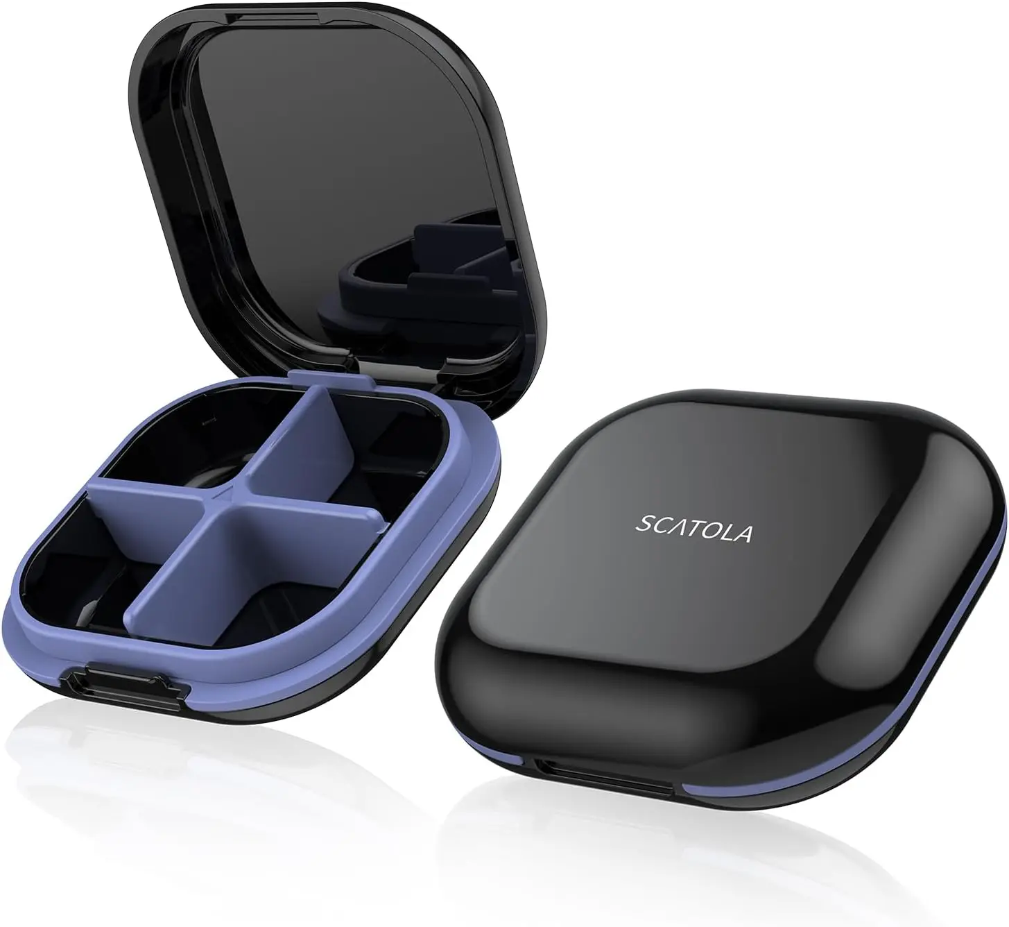 

Compact 4-Compartment Pill Organizer for Travel, Mini Medicine Case for Purse & Pocket