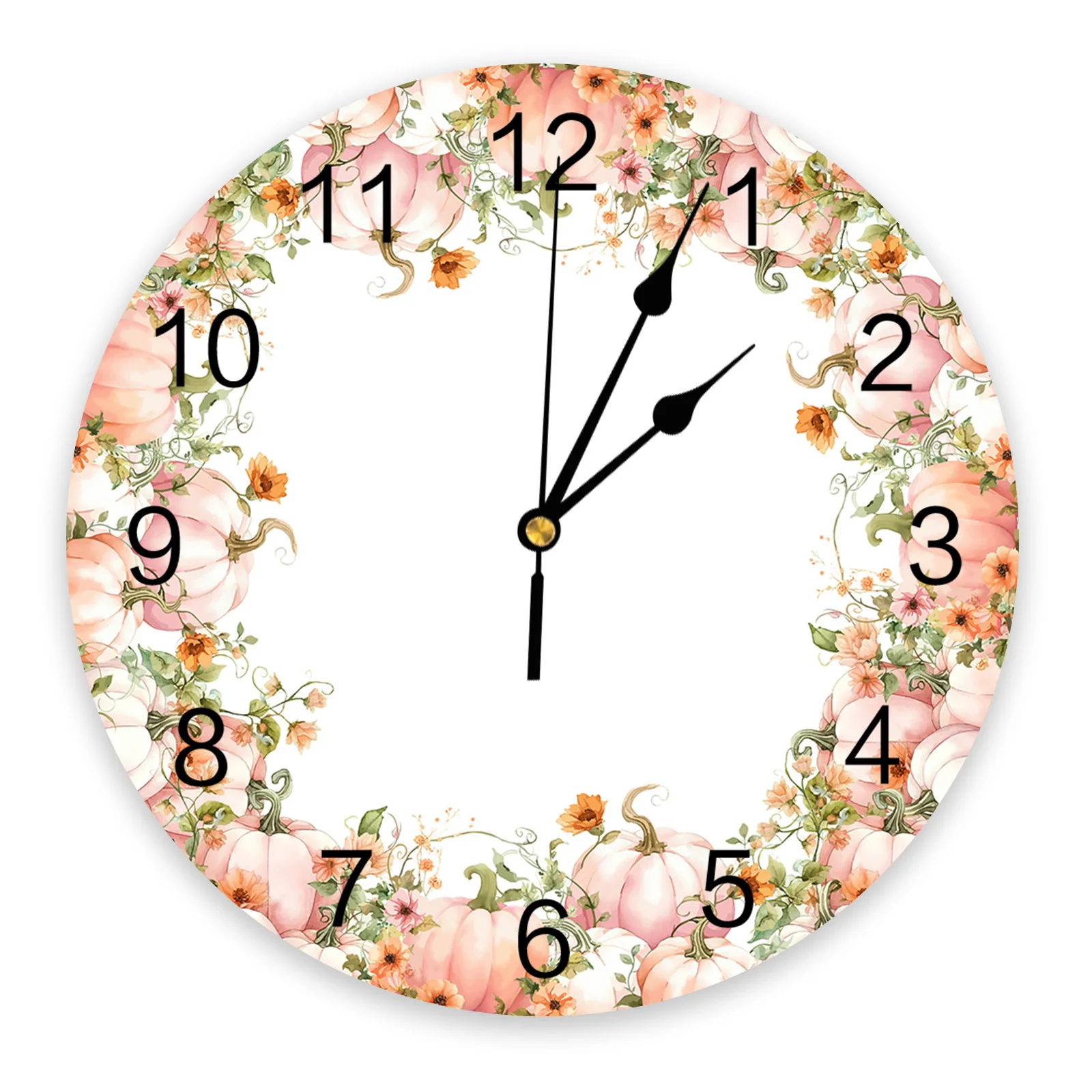 Thanksgiving Pumpkin Hand Drawn Wall Clock Silent Digital Clocks for Home Bedroom Kitchen Decoration Hanging Watch