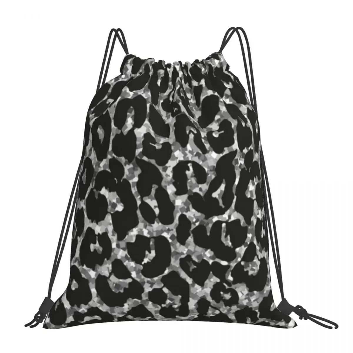 Silver Glitter LeopardSilver Leopard Backpacks Drawstring Bags Drawstring Bundle Pocket Sports Bag Book Bags For Travel Students